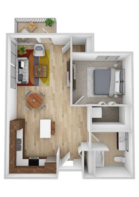 Floor plan for 1 bed, 1 bath, 737 sqft